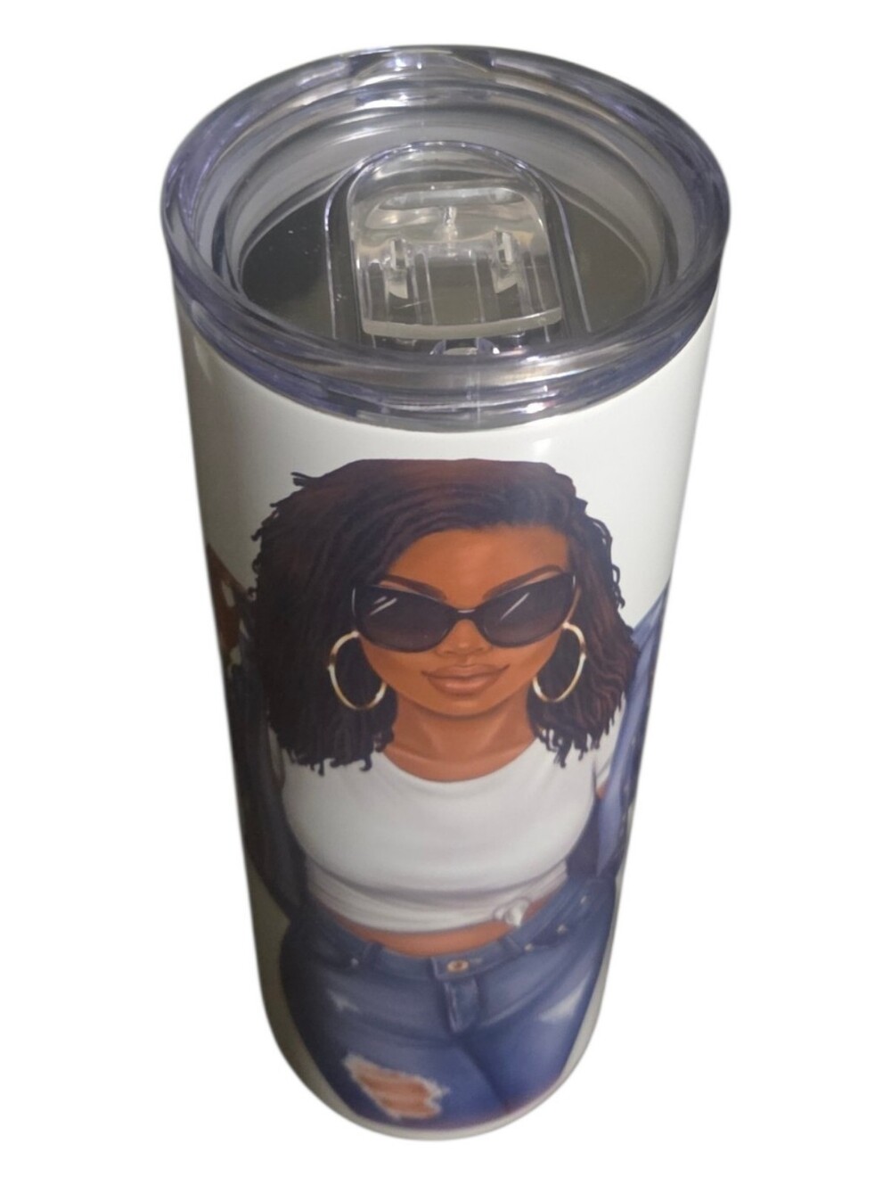 Graphic Stainless Steel Tumbler with Fashion Illustration - White & Blue